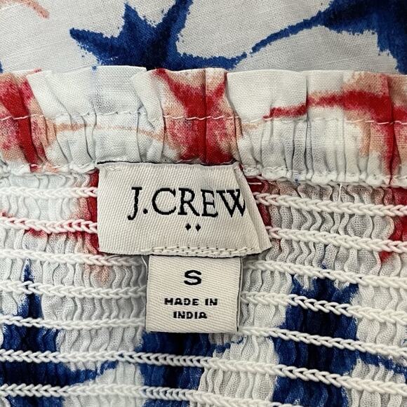 J Crew Smocked Tiered Midi Dress Size S Red White Blue Tie Shoulder Patriotic - Picture 5 of 7